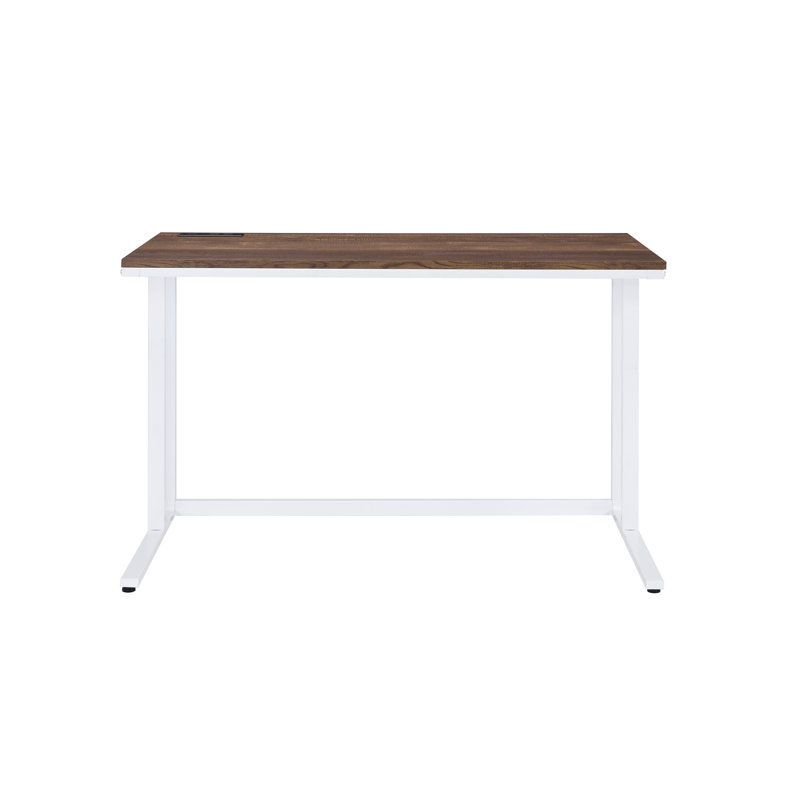 Bureau d'écriture Tyrese en noyer et blanc avec USB (sans la chaise de bureau), Gris / Blanc