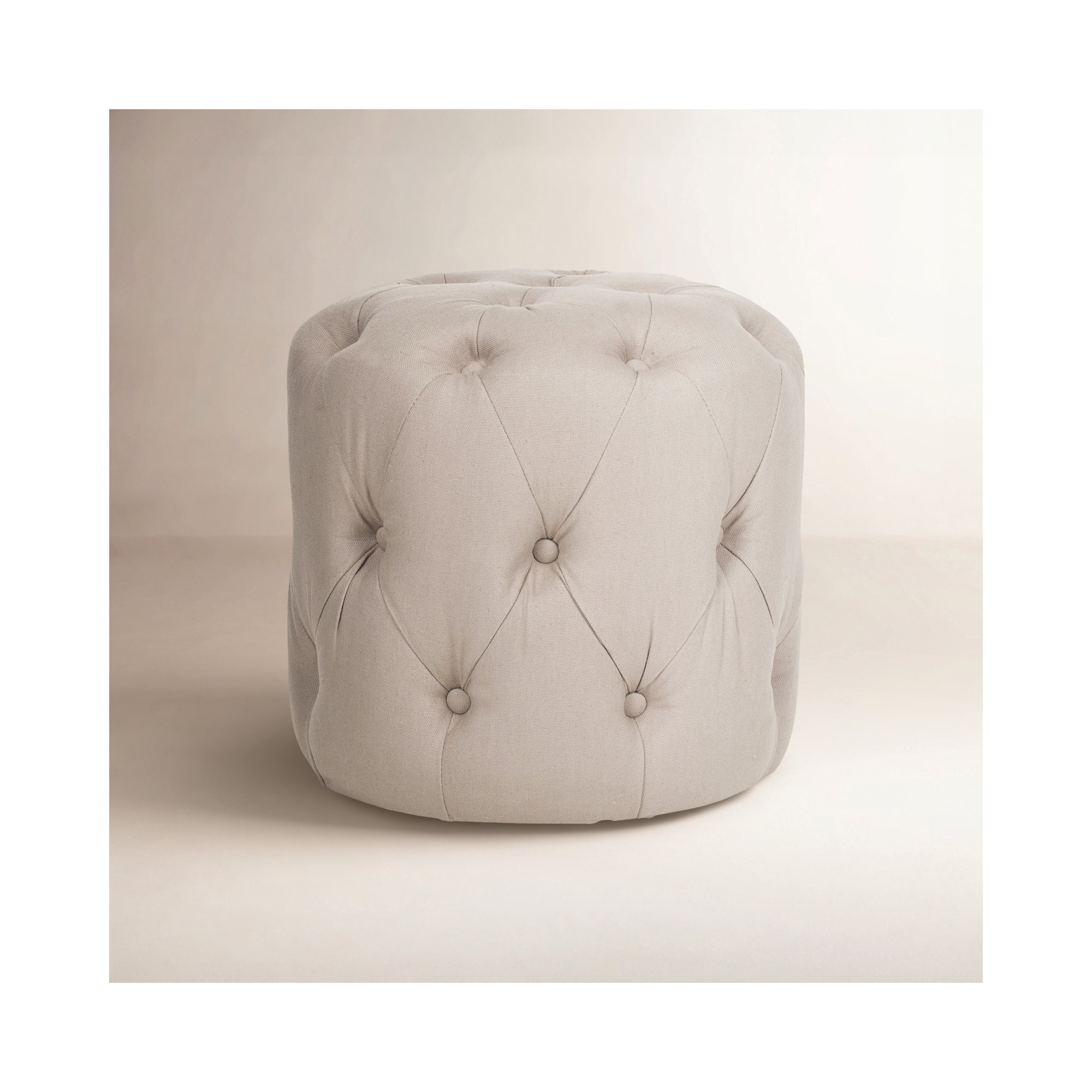 Burnes Upholstered Ottoman, Beige Linen