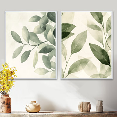 Feuilles de sauge douce I - Décoration murale feuilles, ensemble de 2