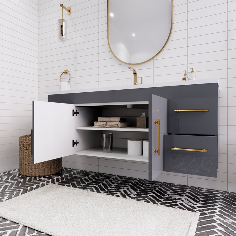 Ensemble de meuble-lavabo mural simple 60 "Spring, Gris brillant