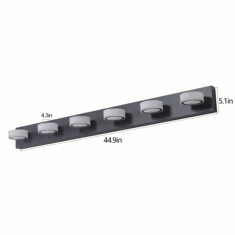 Luminaire de salle de bain moderne à DEL à 6 lumières au-dessus d'un miroir de salle de bain, Noir