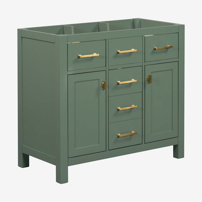 36" Green Solid Wood Bathroom Vanity Cabinet with Gold Hardware
