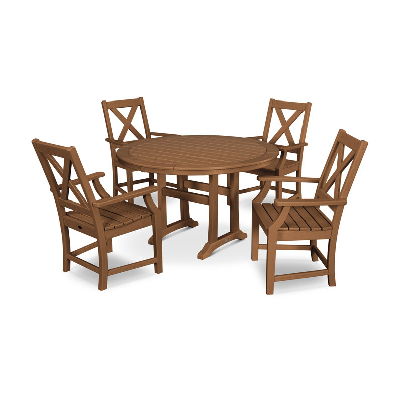 Braxton 5-Piece Nautical Trestle Arm Chair Dining Set, Teak