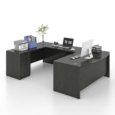 U-Shaped Executive Desk With File Cabinet