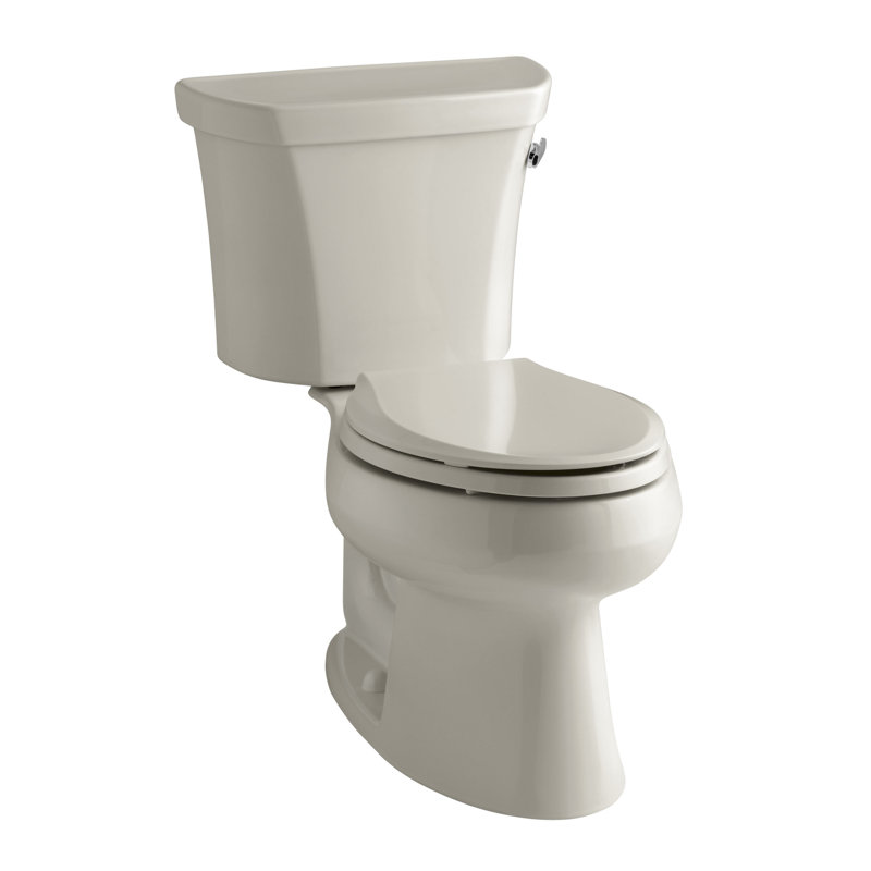 Wellworth 1.28 GPF Water Efficient Elongated Two-Piece Toilet (Seat Not Included), Sandbar, Right-Hand