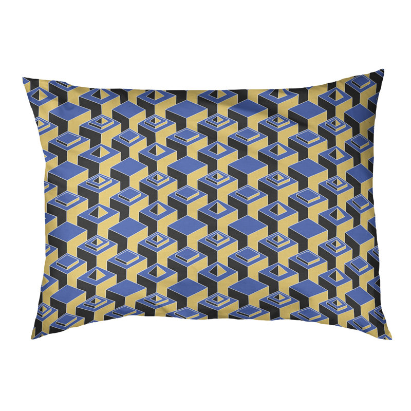 Coussin pour chien en extérieur à motif skyscrapers Chen, Moyen (l 40 po x P 6,5 po x H 30 po), Bleu / Jaune