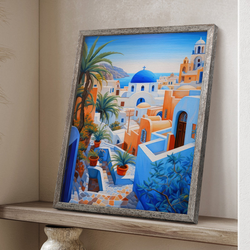 Oia Caldera I, reproduction encadrée - bois massif, H 21 po x l 17 po