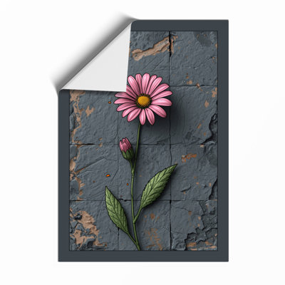 Pink Daisy On Stone Botanical - Print