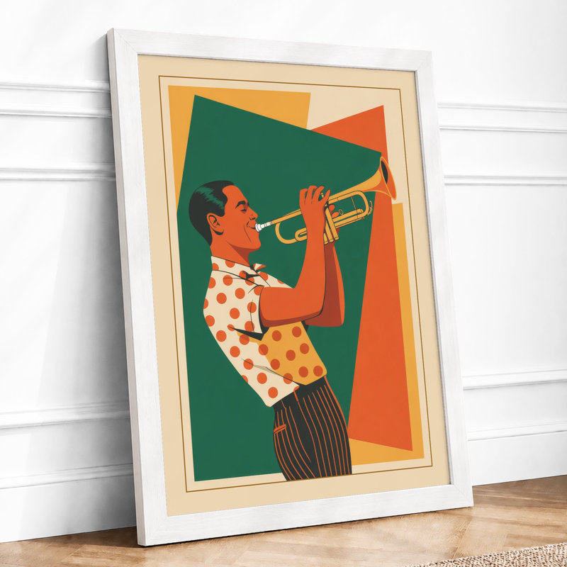 Musician in Motion Art Deco - Framed Print, A3 - 42.0 x 29.7 cm, White