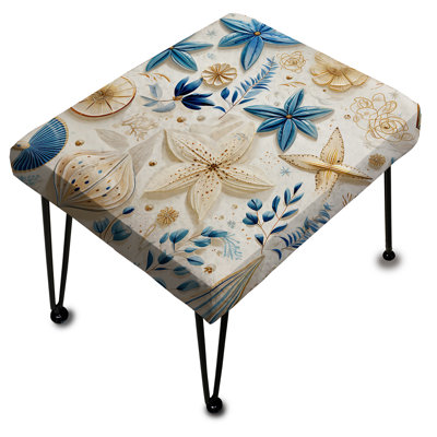Blue And White Coastal Retreat Seashells II - Floral Rectangle Ottoman