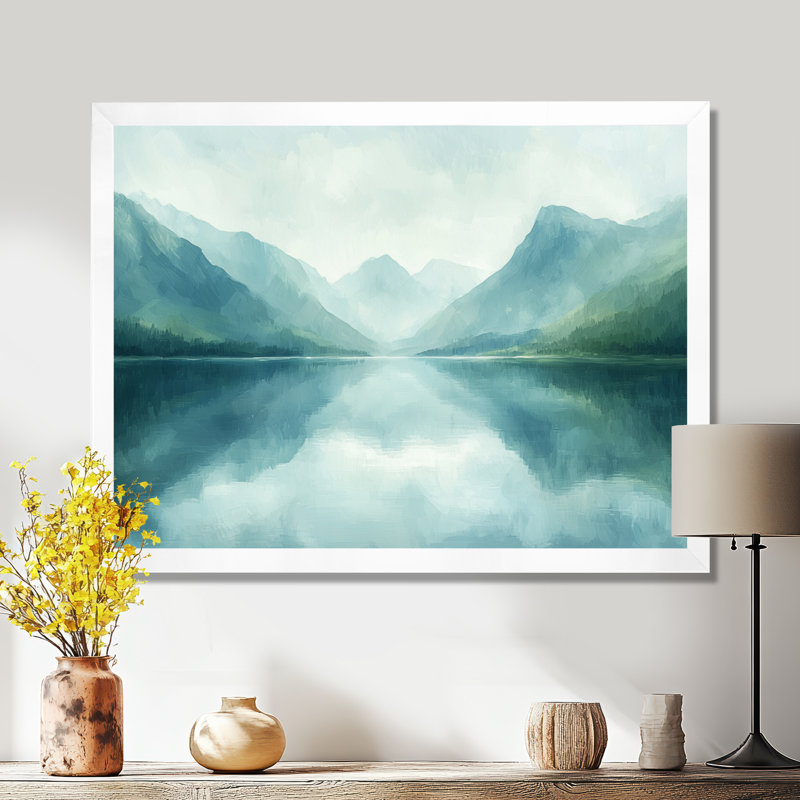 «Genevie Mountain Lake Silent Reflections I - Mountains», art mural encadré, H 12 po x l 20 po, Blanc