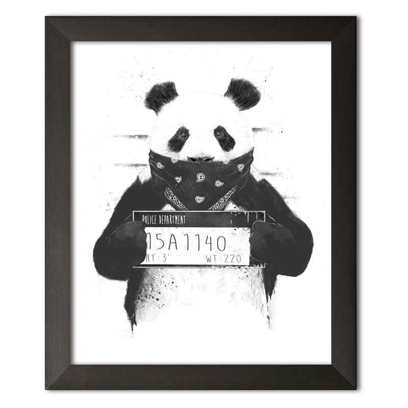«Bad Panda Black and White Panda Bear Mugshot», impression, H 16 po x l 13 po x P 0,75 po, Papier avec cadre noir