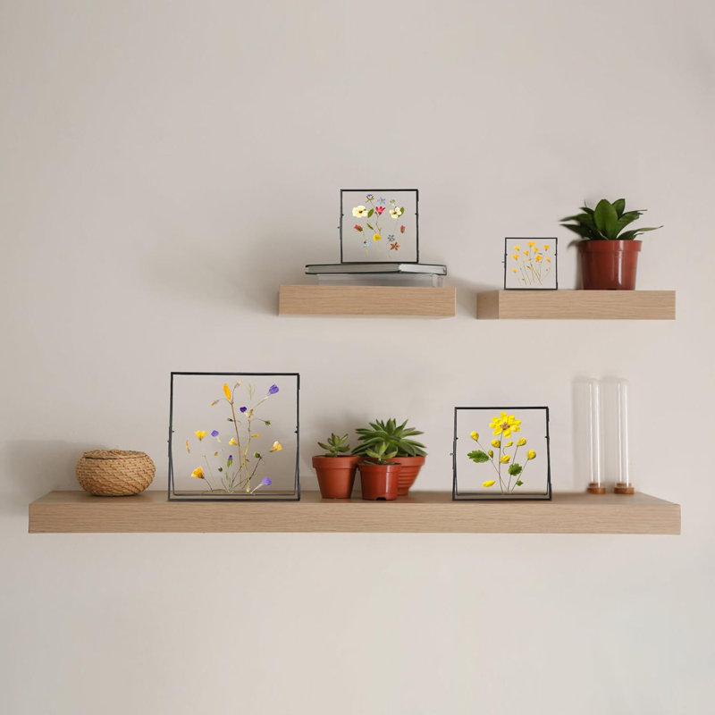 Double Glass Frame For Pressed Flowers Handmade, Tabletop Photo Frame For Floating Picture And Flower Press, Simple, Metal Geometric, Square
