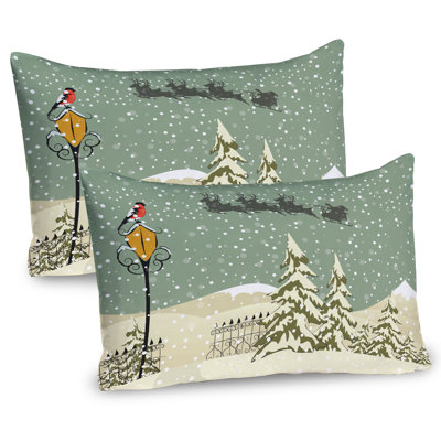 Ambesonne Christmas Pillow Sham 2 Pack Santa Claus Reindeer Beige Green White -  pil-2_5528_30x20