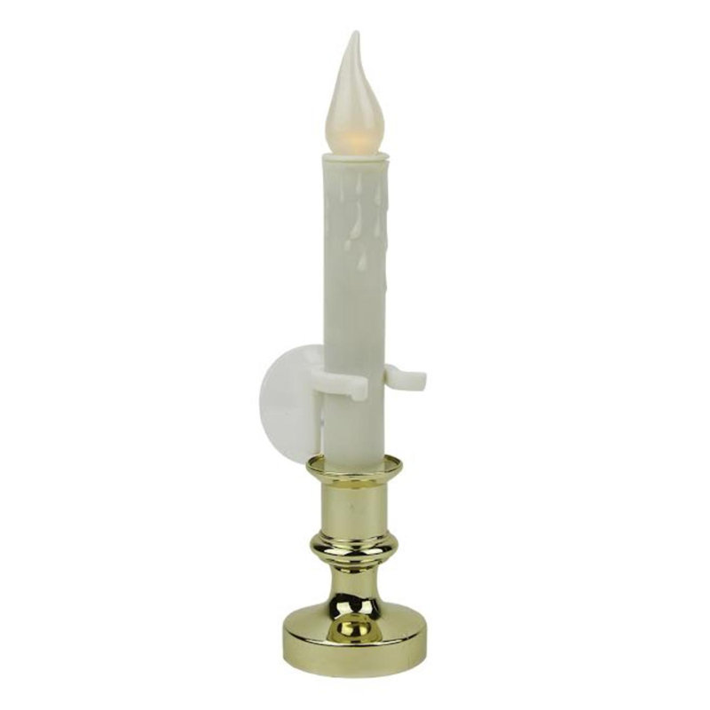 8.5" Pre-Lit White and Gold LED Flickering Window Christmas Candle Lamp