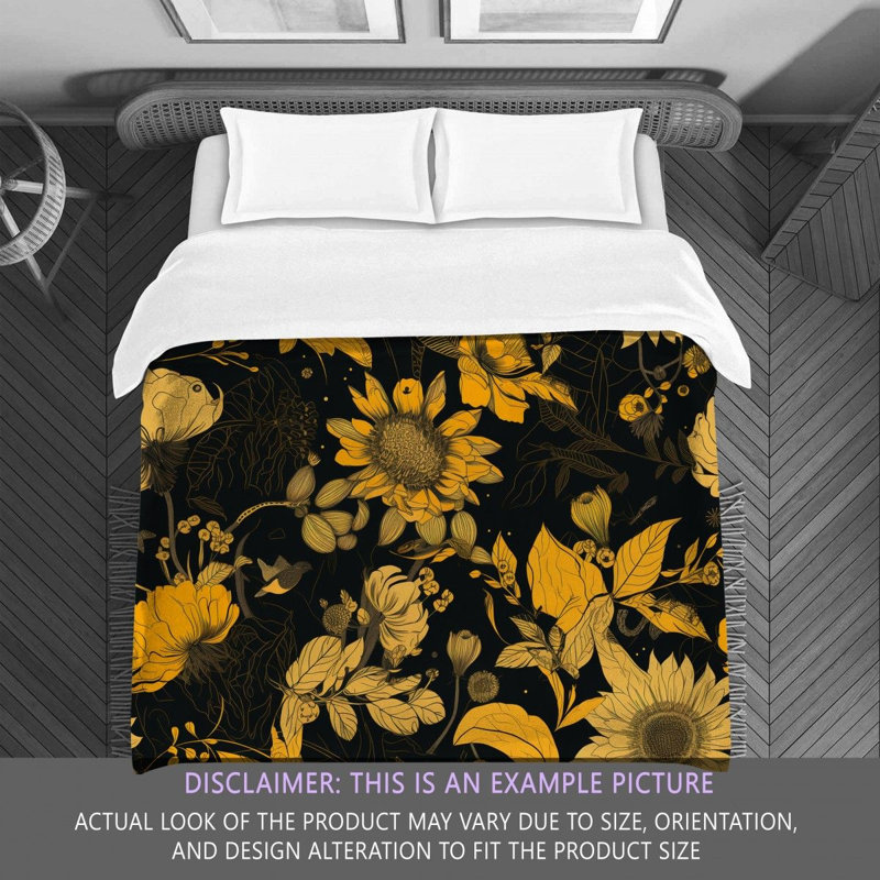 Machine Printed Comforter, Twin Comforter, Black/Yellow Floral