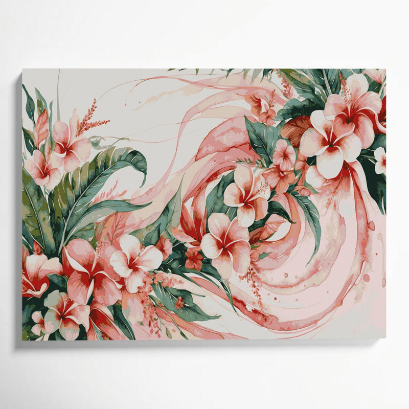 Art mural sur toile hawaïen, corail et roses, H 8 po x l 10 po