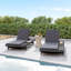 Ensemble de méridienne de salon, espace disponible d'un côté, bois d'acacia noir avec coussins de salon résistants à l'eau (gris foncé et épaisseur de 2 pouces) - version crème / feuille assortie disponible-1335142610-1335142611