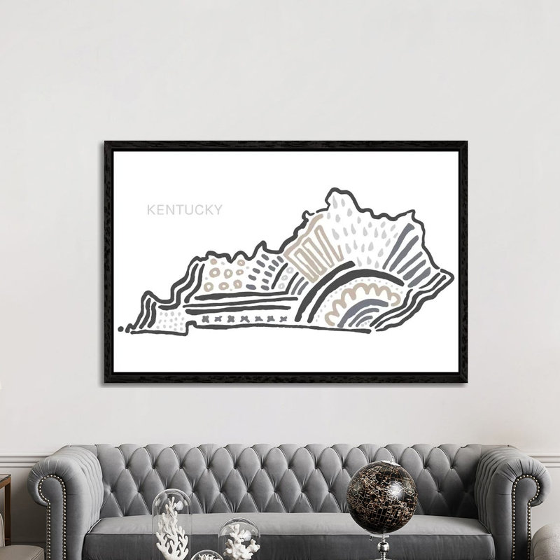 Kentucky In Black And White - Print on Canvas, 66.04 cm H x 45.72 cm W, Black Framed