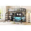 Lit mezzanine double en métal avec meuble télé, lit mezzanine en métal avec escalier et garde-robe, lit mezzanine double-289510985