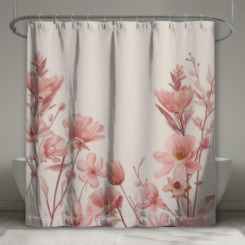 Rideau de douche rose à motif floral extra long, 70in W x 93in H