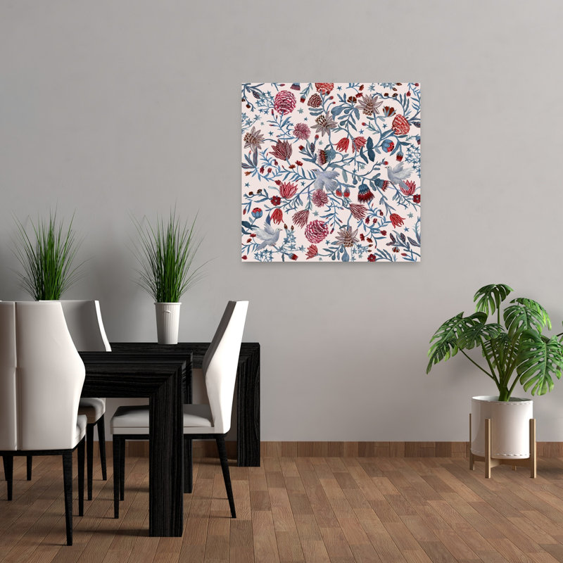 Colombes et fleurs Folkloriques, 36" H x 36" W