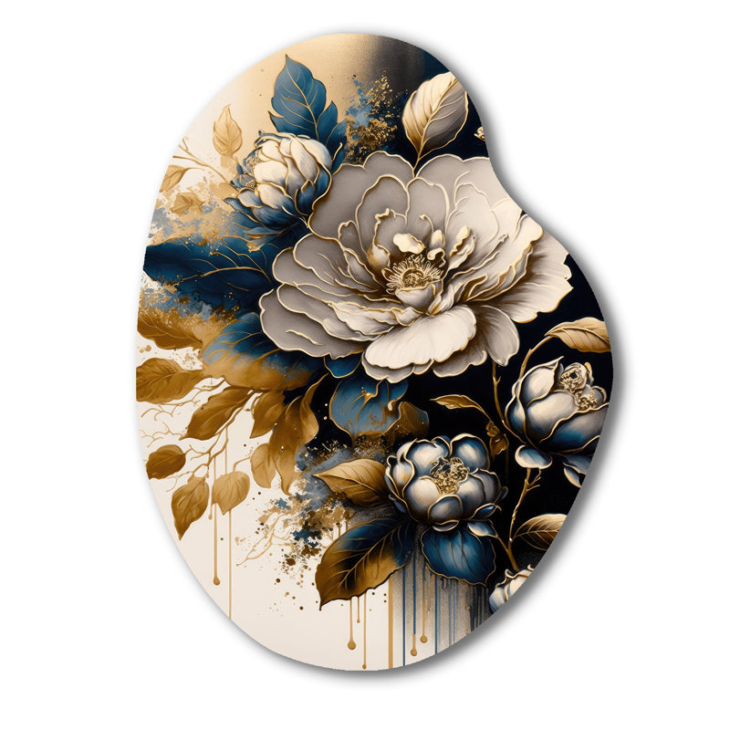 Zane - art mural asymétrique en métal Camellia, H 30 po x l 22 po x P 1 po