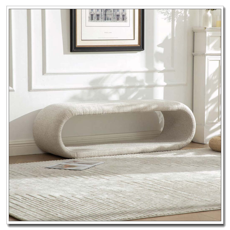 52.17"Wide Chenille Upholstered Bench, Wheat