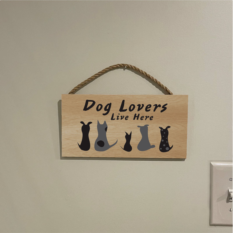 Panneau en bois «Dog Lovers Live Here» (cœur)