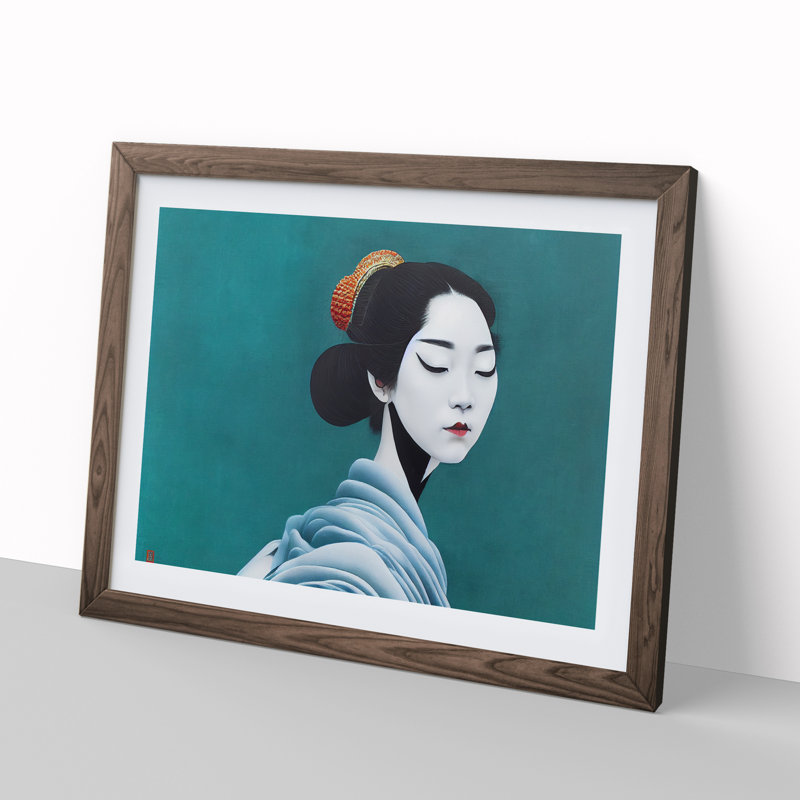 Stunning Geisha - Single Picture Frame Print, 46cm H x 64cm W x 2cm D, Walnut