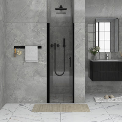24 In. W X 72 In. Pivot Semi-Frameless Shower Door In Matte Black Finish