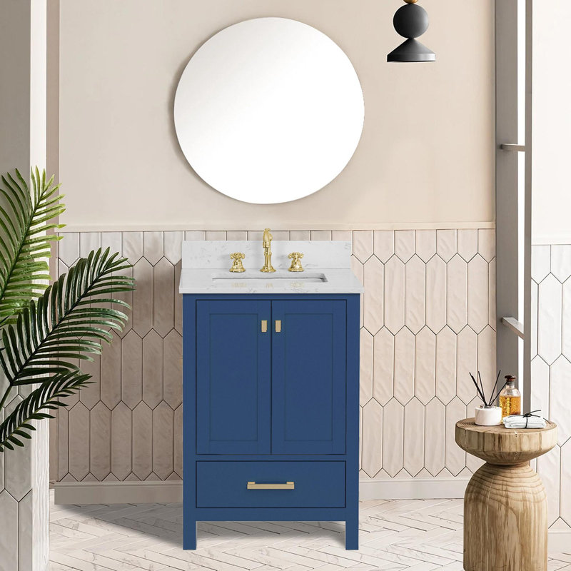 Meuble-lavabo moderne autoportant, Bleu / doré, 24"