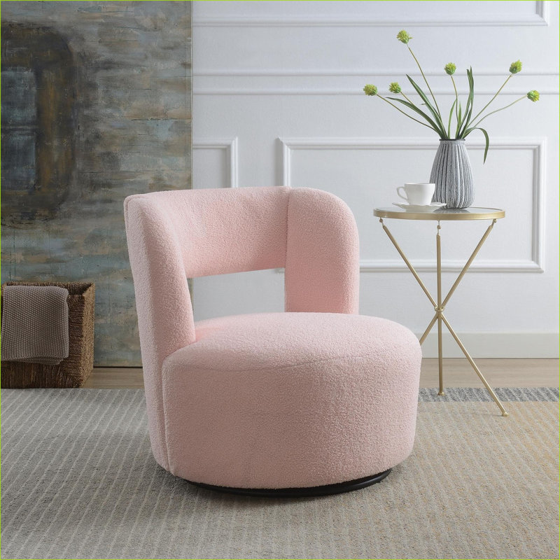 Fauteuil demi-tonneau pivotant avec tissu en peluche, 1 pièce, Peluche rose clair