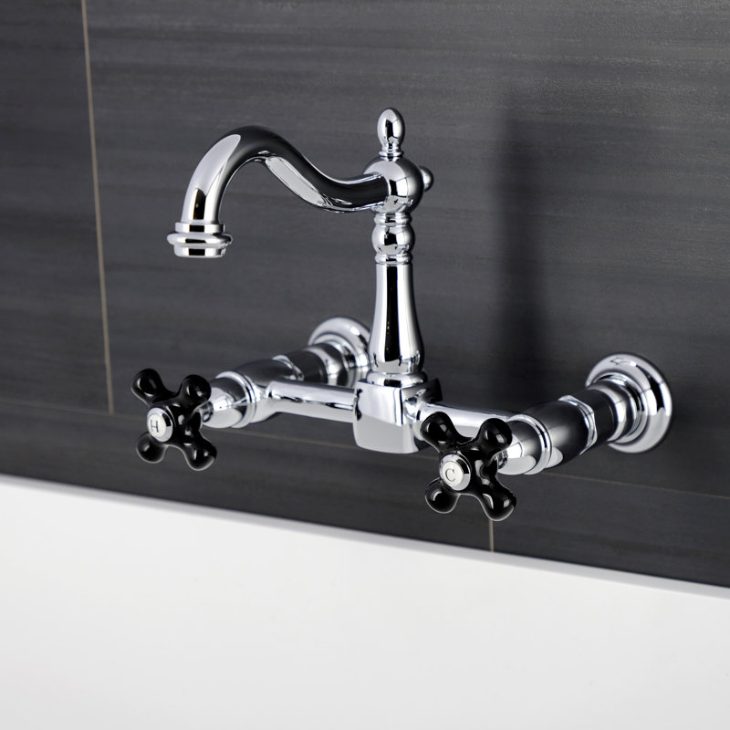 Kingston Brass Duchess Double-Handle 2-Hole Wall-Mount Bridge Kitchen Faucet, Polished Chrome