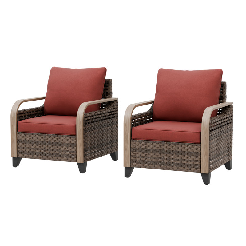 Wicker Outdoor Lounge Chair,Patio Club Chair, Red