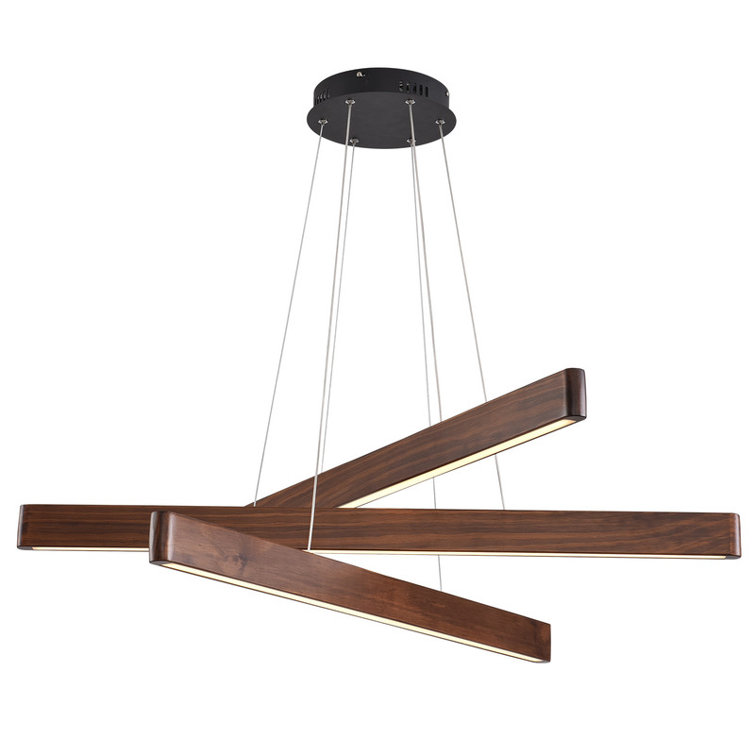 3-Light Wooden Linear Pendant Light Suitable for Living Room Dining Room Kitchen Island Walnut Color 3000K is Dimmable