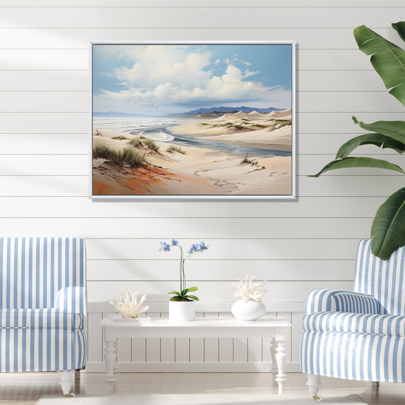 Dunes côtières - impression, H 34 po x l 44 po x P 1,5 po, Cadre flottant blanc