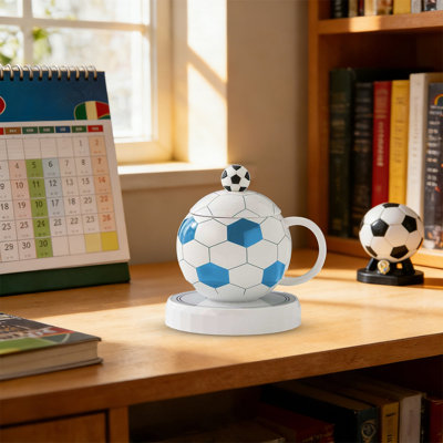 Grande tasse à thé en forme de ballon de football avec couvercle en forme de tasse à thé en céramique, un excellent cadeau pour les amateurs de sport
