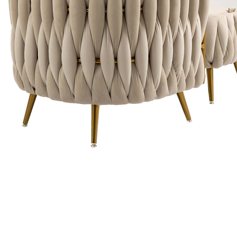 Misheel Velvet Barrel Chair with Ottoman, Beige Velvet