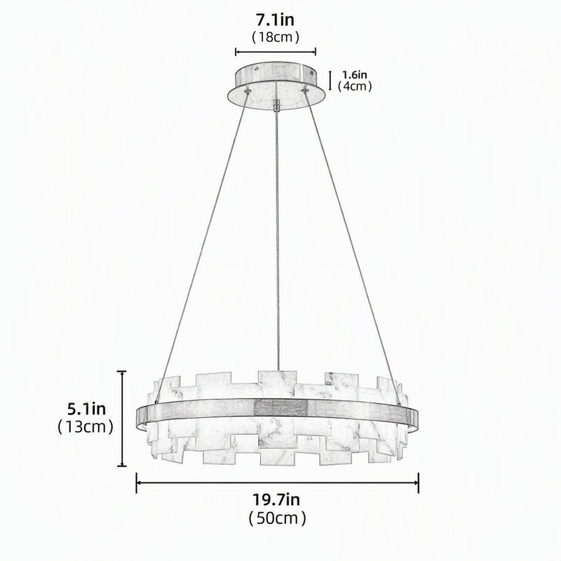 Lustre linéaire moderne en albâtre, plafonnier encastré rond réglable de 50 cm