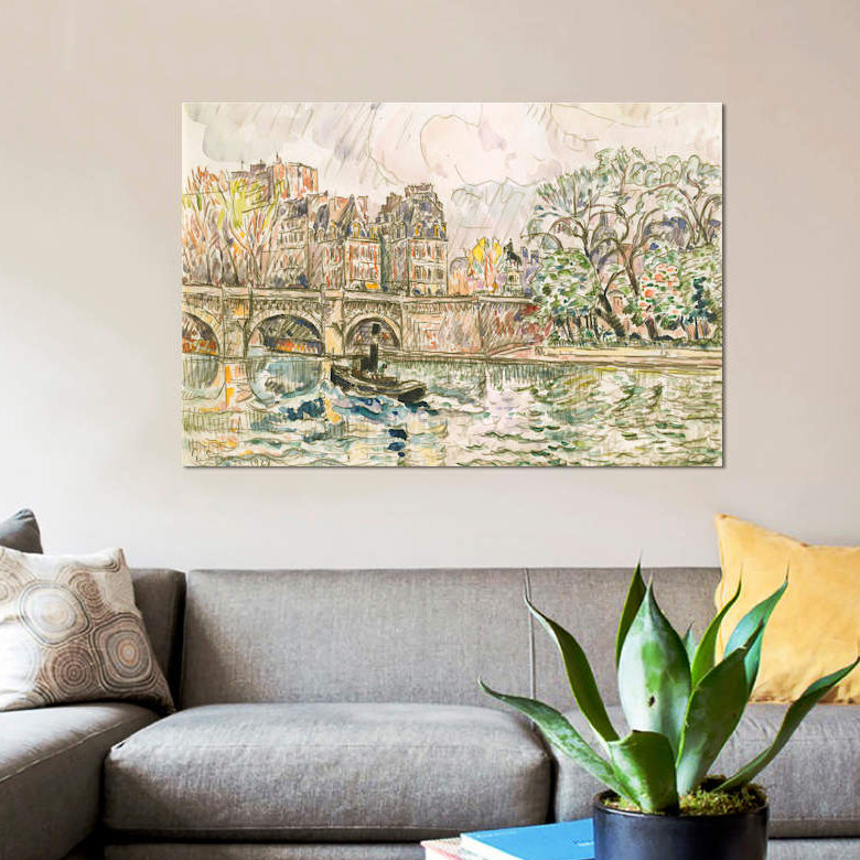«Paris le Place Dauphine», impression sur toile, H 18 po x l 26 po x P 1,5 po, Pas de tapis, Toile tendue