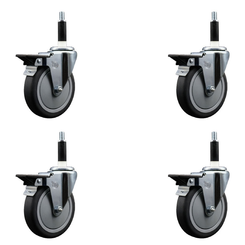 Ensemble de roulettes extensibles en caoutchouc thermoplastique pivotant 7/8 pouces avec frein SCC