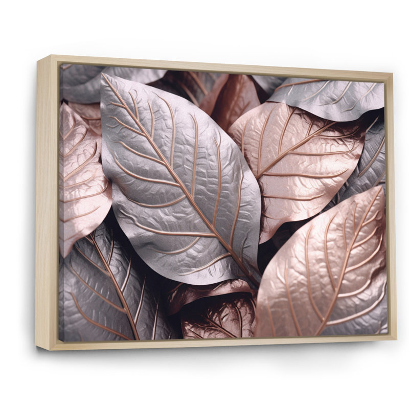 «Gold Pink Leafs Harmony I» sur toile, H 16 po x l 32 po x P 1 po, Cadre naturel flottant