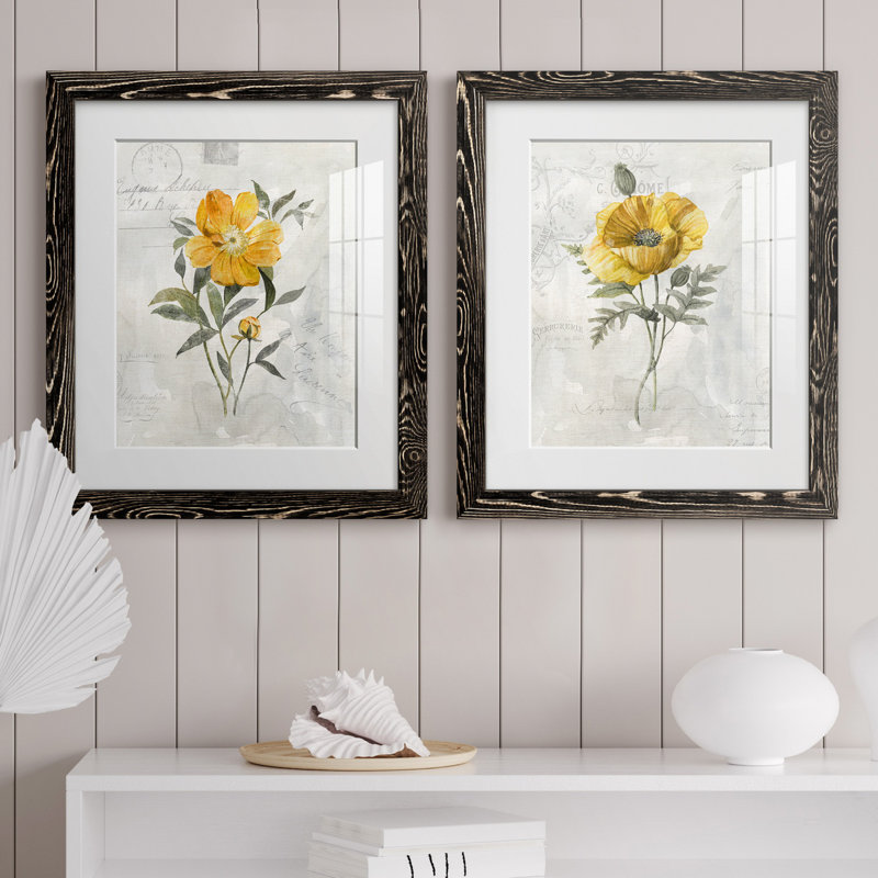 Canary Linen pivoine - ensemble de 2 reproductions d'art, H 20 po x l 17 po x P 1 po, H 31,5 po x l 47 po x P 1,5 po, Blanc