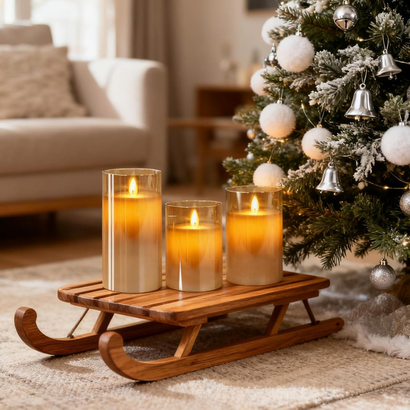 Led Flameless Candles, Battery Operated Flickering Candles Pillar Real Wax Moving Flame Electric Candle Sets Gold Glass Effect with Remote Timer, 4 in, 5 in, 6 in (Brown)