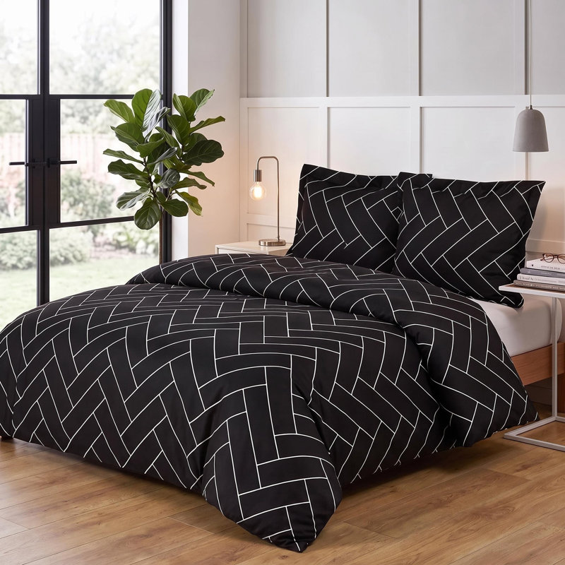 3 Pieces Duvet Cover Set, Microfiber Comforter Cover Set, Brick Printed with Zipper Closure and Corner Ties - NTBAY