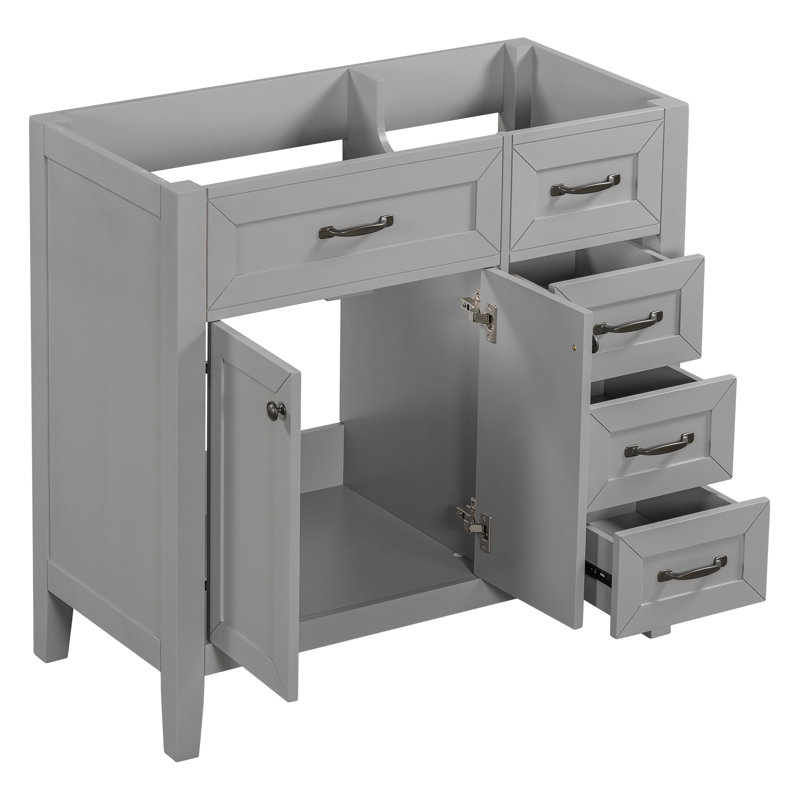 Meuble-lavabo 36 po sans lavabo, base d'armoire seulement, armoire de salle de bain avec tiroirs, structure solide et panneau de fibres à densité moyenne