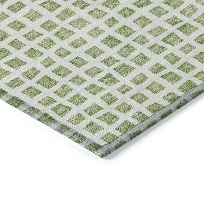 Tapis géométrique intérieur / extérieur lavable à la machine ACN727, Aloe, 9 pi x 12 pi