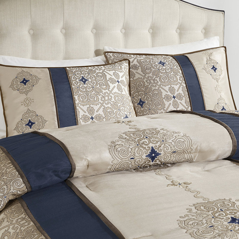  Chambre à coucher avec broderie - Coussins décoratifs rouges 7 pièces, Marine