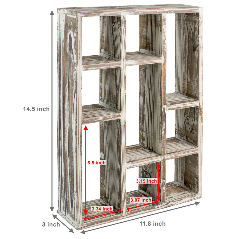 9 Piece Pine Solid Wood Floating Shelf, Fir Wood Brown